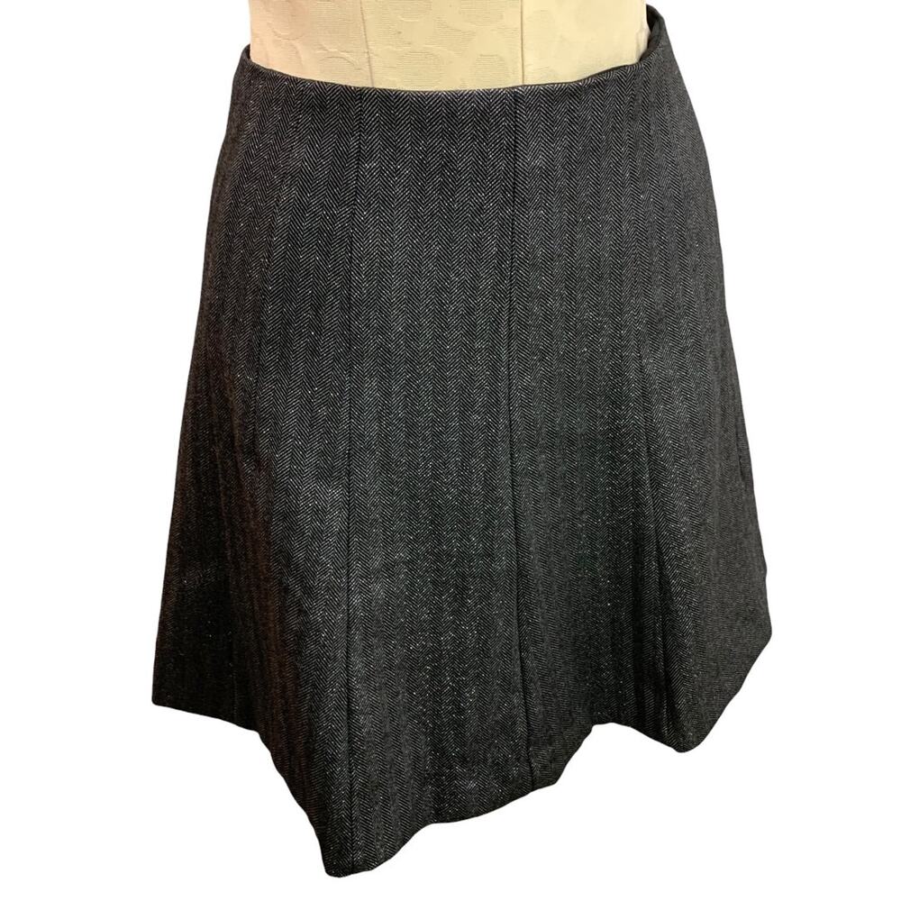 Size 2P Loft‎ Petites Black Silver Herringbone A-Line Skirt